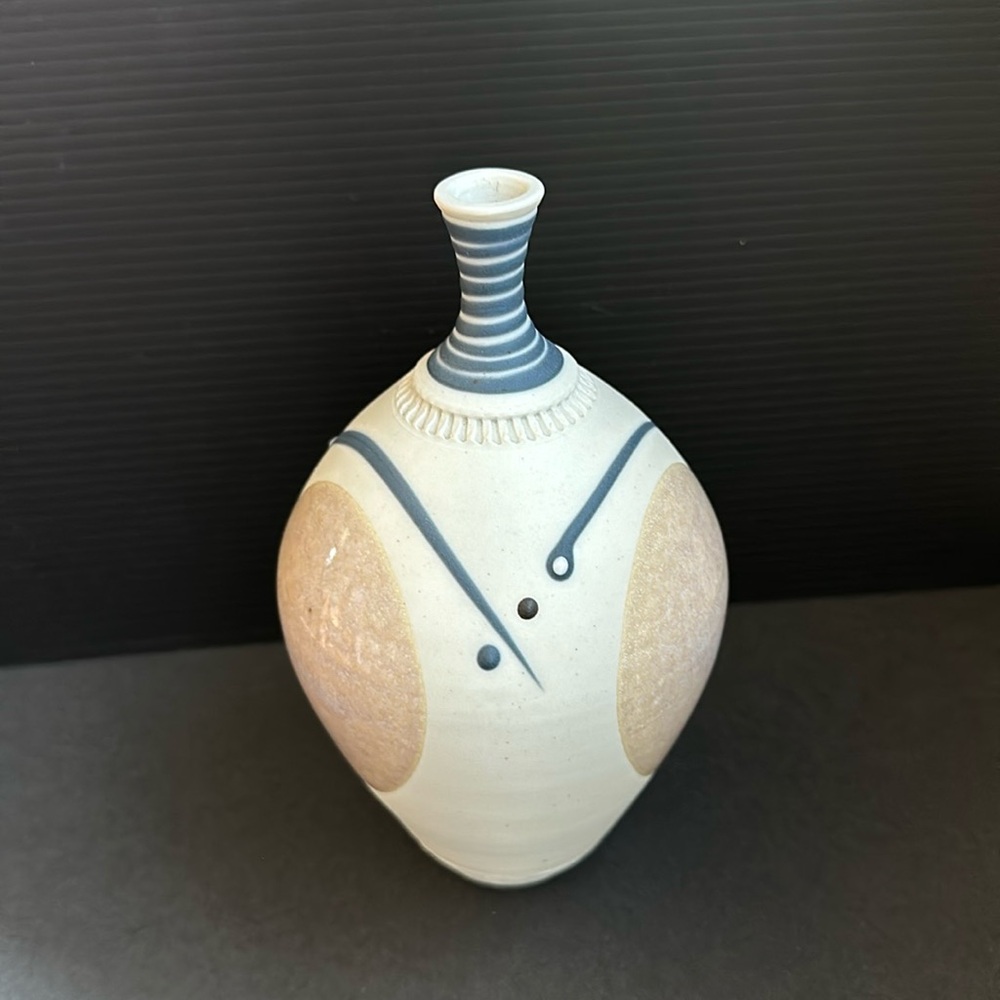 RARE Artist Signed Ceramic Pottery Bud Vase Weed Bottle MCM